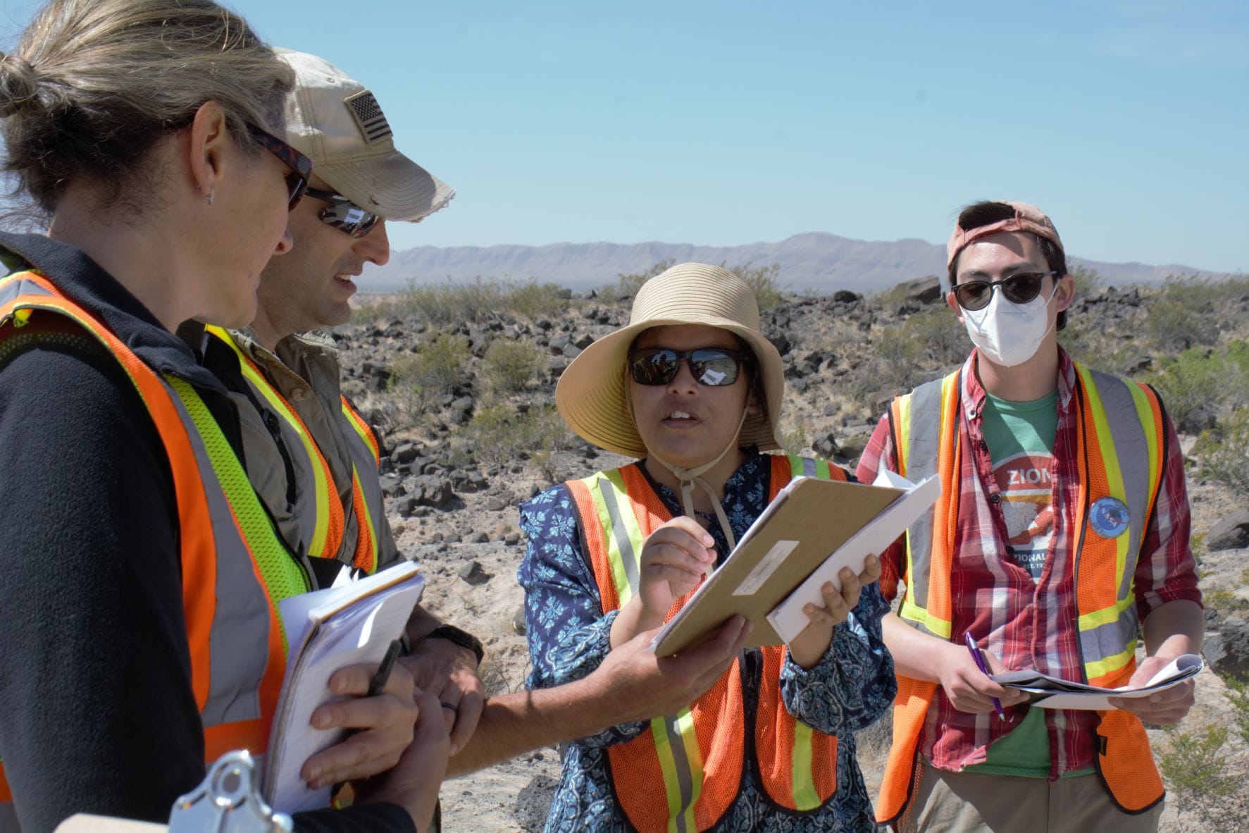 SBU geosciences graduate student Nandita Kumari shares data with NASA scientists at Potrillo Volcanic Filed in New Mexico, April 2022