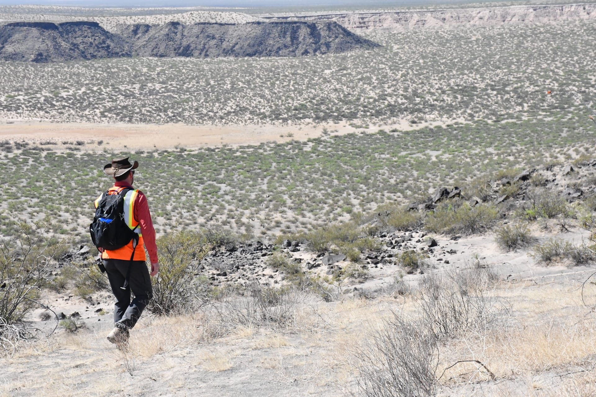 Ben Feist at the Potrillo Volcanic Field in New Mexico. April 2022. Photo by Melanie Formosa